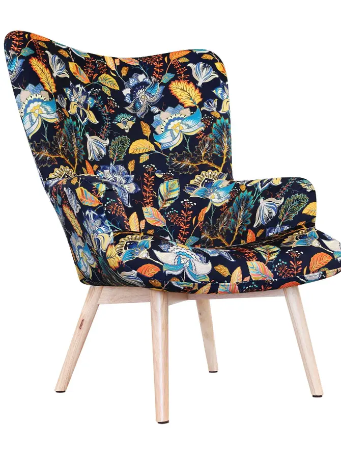 Fotel MOSS welurowy z motywem kwiatowym 70x55x95 cm