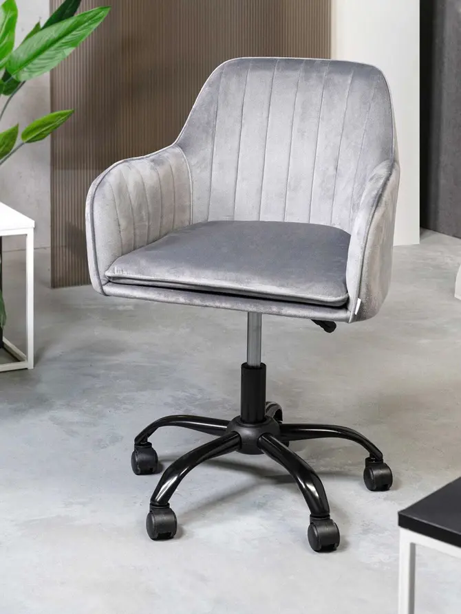 Fotel TEILL welurowy obrotowy szary 56x58x81-91 cm