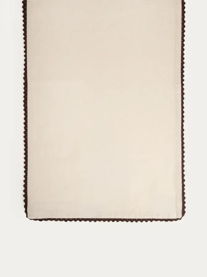 Bieżnik NERIUM bawełniany z koronkową brązową lamówką 40x160 cm