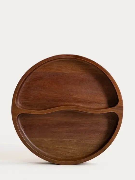 Półmisek MOOKA z drewna akacjowego z dwoma przegródkami 26 cm