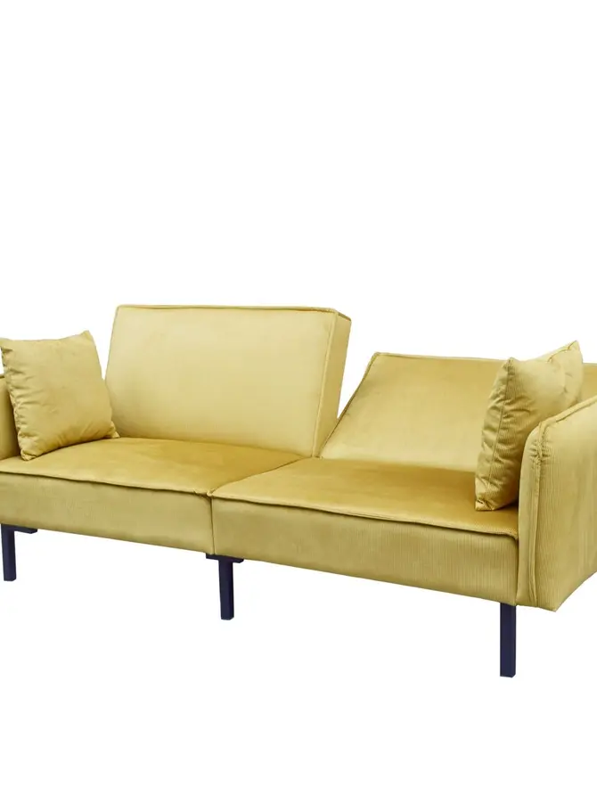Sofa CANTO 3-osobowa, z funkcją spania, welurowa musztardowa 199x90x85 cm