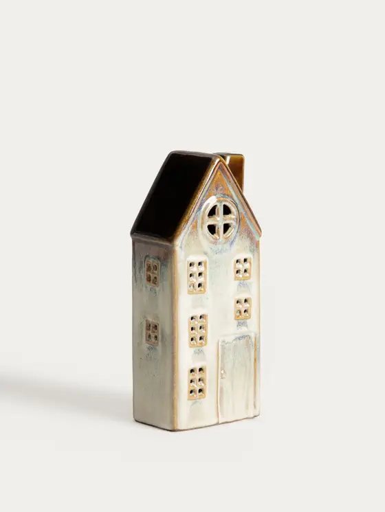Dekoracja LED VILLAGE kamienica wysoka szara 10x7,4x14,6 cm