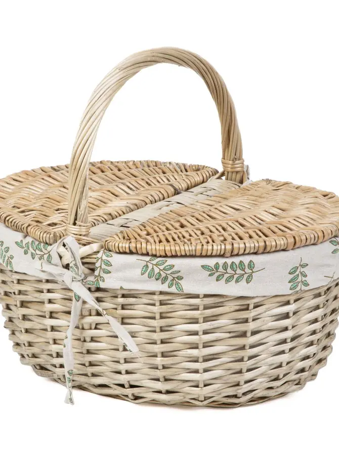Kosz piknikowy LORENZO naturalny w listki 40x30x18/34 cm