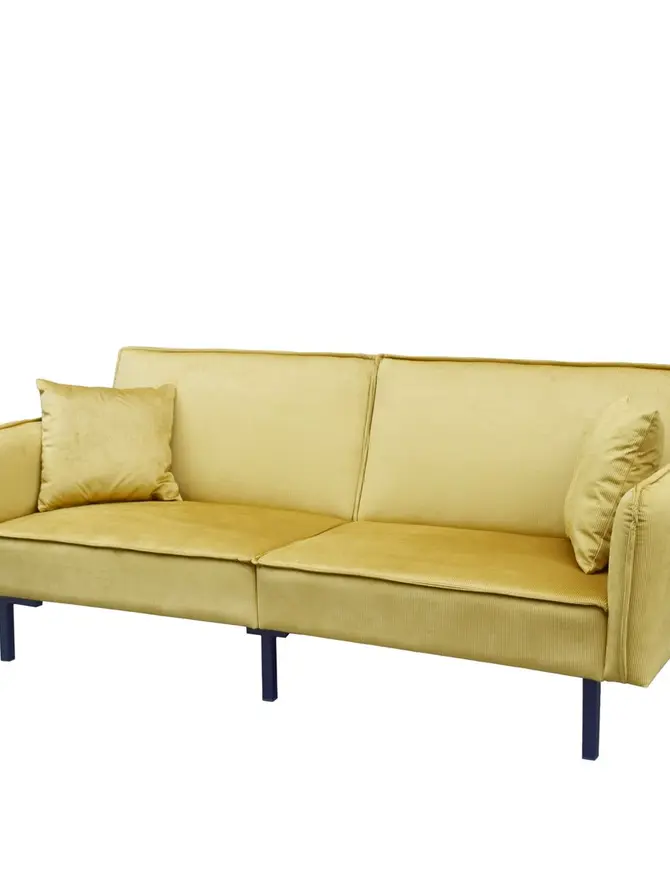 Sofa CANTO 3-osobowa, z funkcją spania, welurowa musztardowa 199x90x85 cm