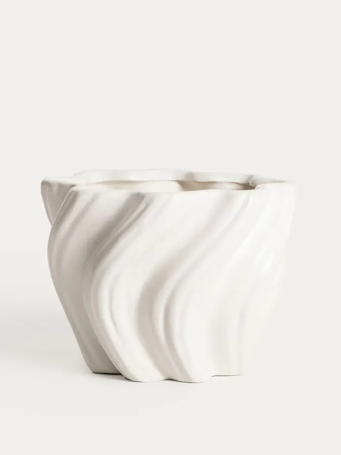 Osłonka na doniczkę SALANA falowana biała 18x13 cm