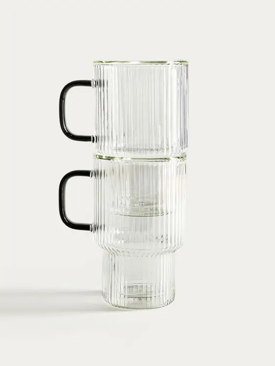 Zestaw szklanek CEMBRA ryflowanych, piętrowanych z szarym uchem 2 szt. 350 ml