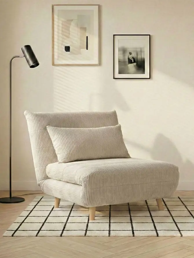 Sofa SOLACE 1-osobowa, z funkcją spania sztruksowa ecru 83x91x84 cm