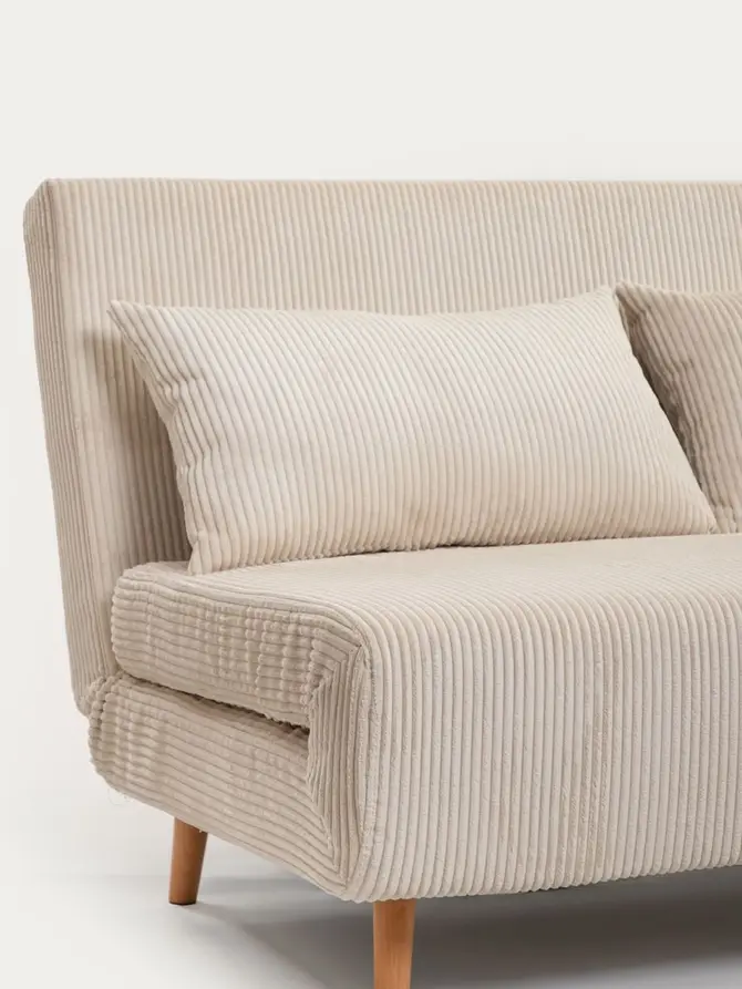 Sofa SOLACE 2-osobowa, z funkcją spania sztruksowa ecru 140x91x84 cm