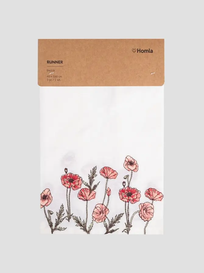 Bieżnik MEADOW FLOWERS z haftowanymi makami 40x160