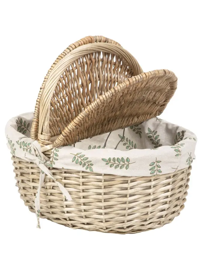Kosz piknikowy LORENZO naturalny w listki 40x30x18/34 cm