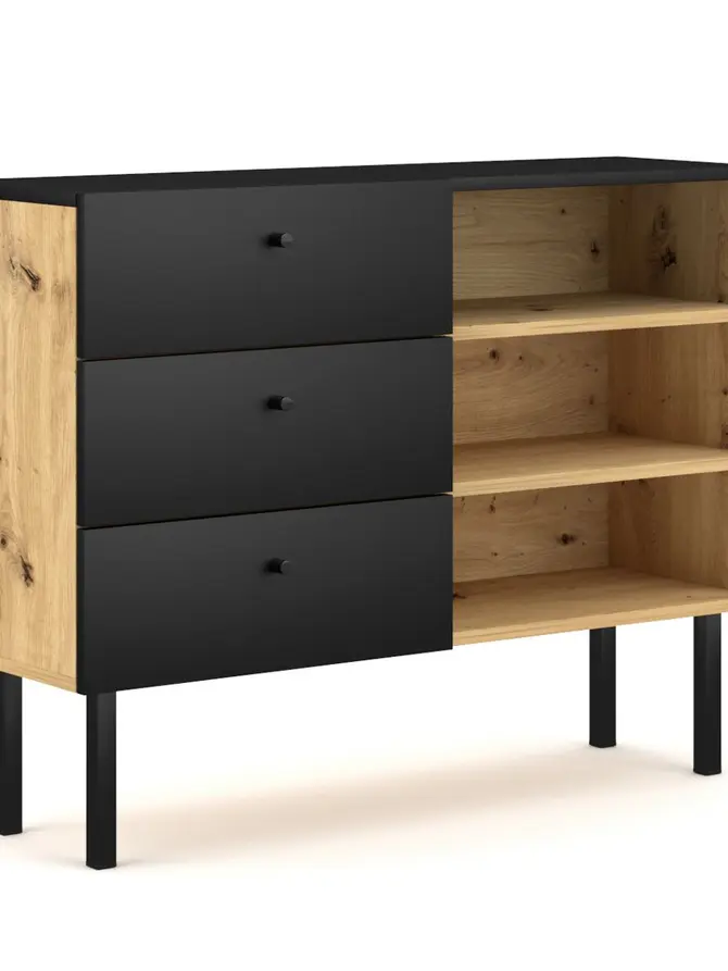 Komoda CARINI! dąb artisan/czarny 100x41,6x75 cm