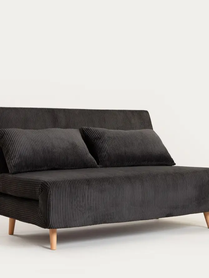 Sofa SOLACE 2-osobowa, z funkcją spania sztruksowa czarna 140x91x84 cm