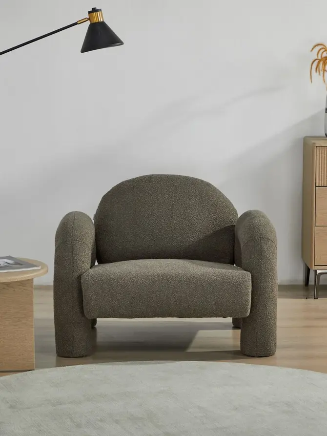 Fotel SEDIA brązowy w tkaninie TEDDY BOUCLÉ 95x88x70 cm