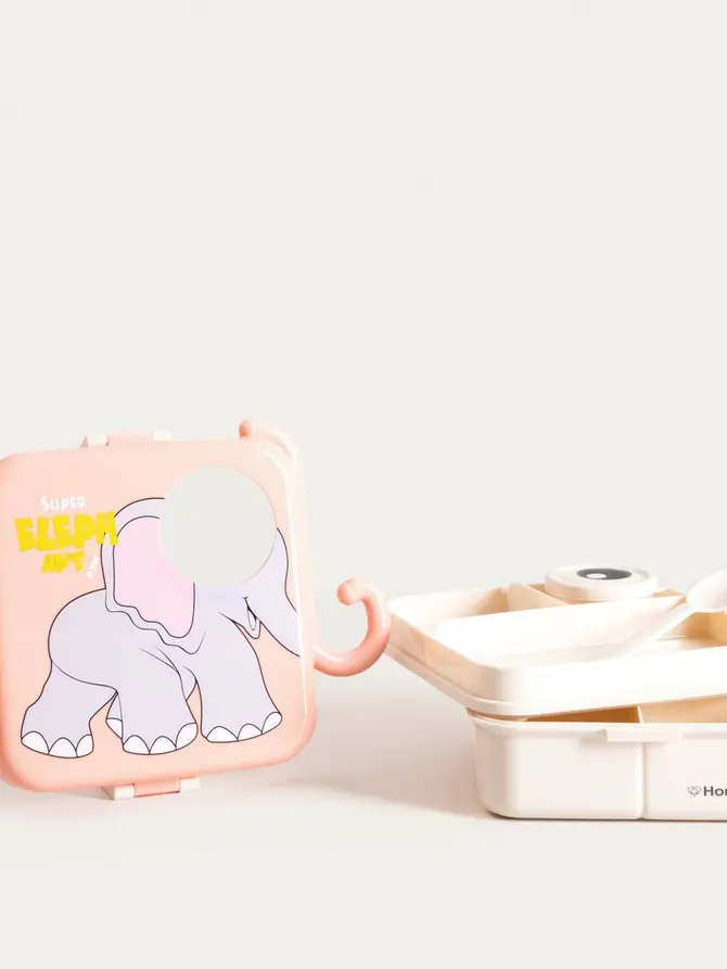 Lunchbox PETPACK różowy ze słonikiem 1590ml+70ml