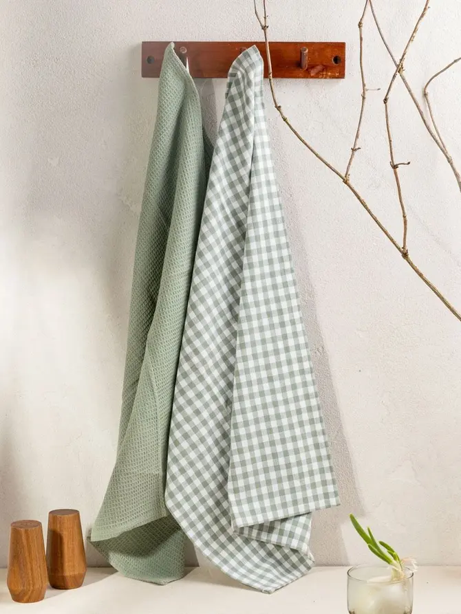 Zestaw ścierek kuchennych ALAMBRA w pistacjową kratkę 2*45x65cm