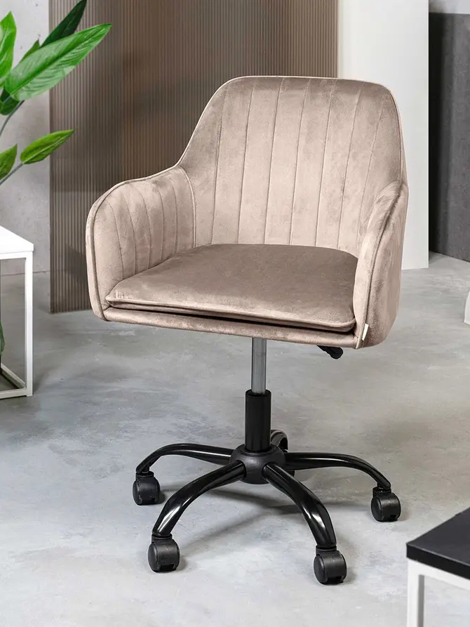 Fotel TEILL welurowy obrotowy beżowy 56x58x81-91 cm