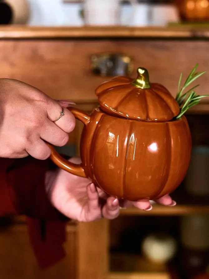 Kubek PUMPKIE w kształcie dyni z pokrywką pomarańczowy SHINY 0,6 l