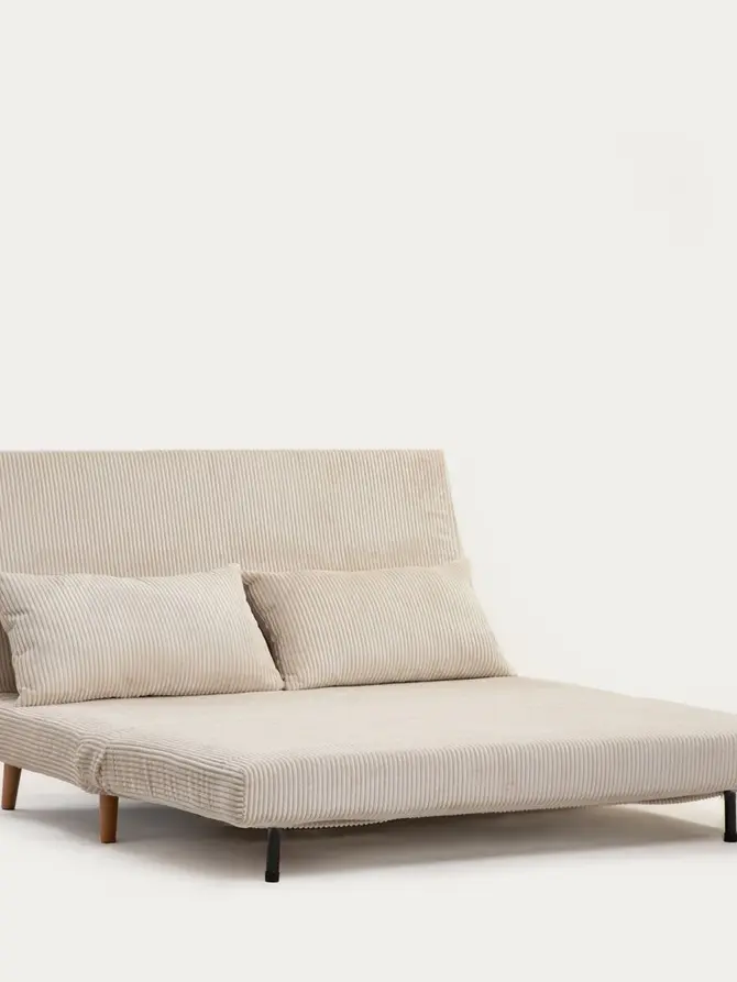 Sofa SOLACE 2-osobowa, z funkcją spania sztruksowa ecru 140x91x84 cm