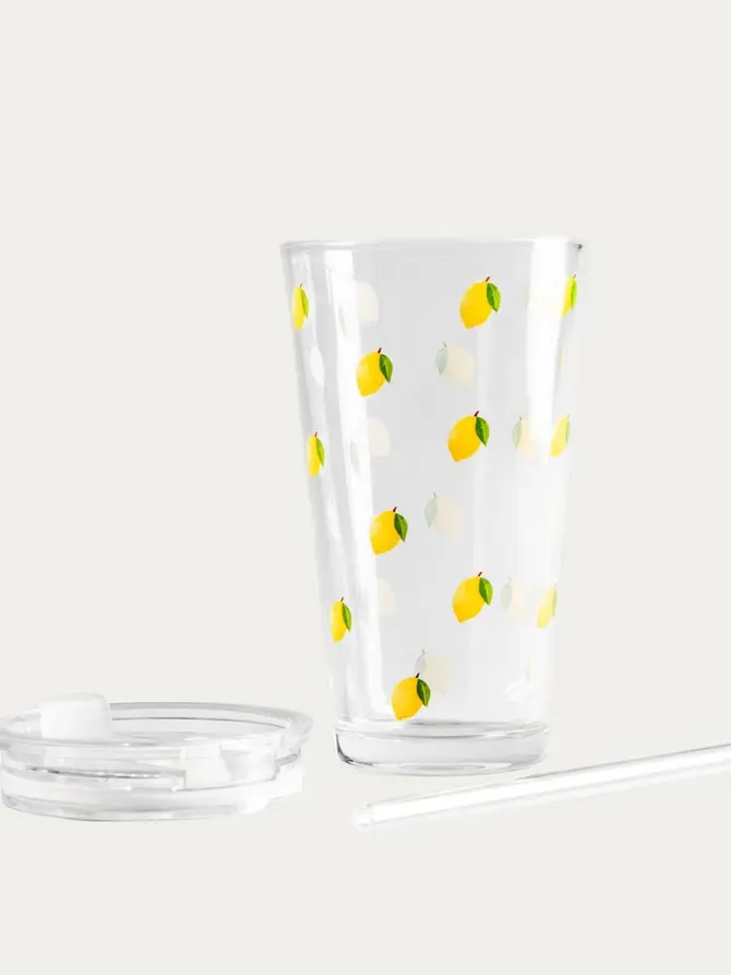 Szklanka EMBO SUMMER ze słomką w cytrynki 0,4 l