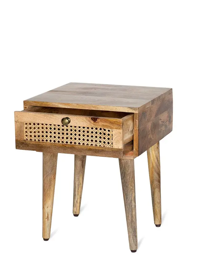 Szafka nocna NATTE lite drewno mango z rattanem 40x40x50 cm