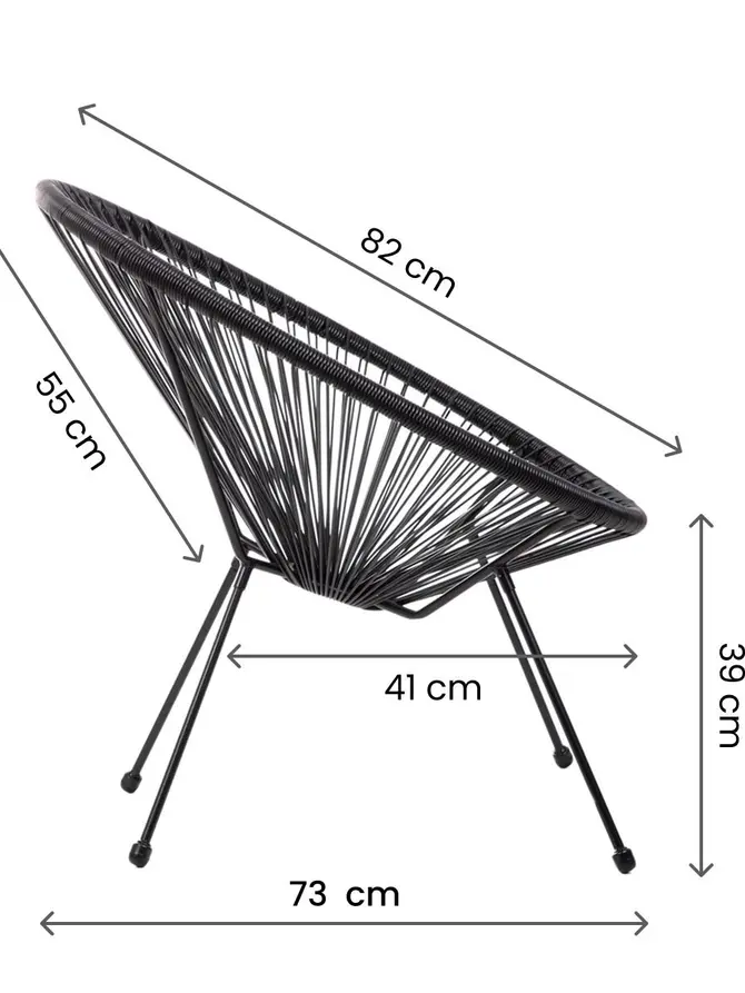 Fotel ACAPULCO FIESTA z okrągłej linki technorattan czarny 70x73x80 cm