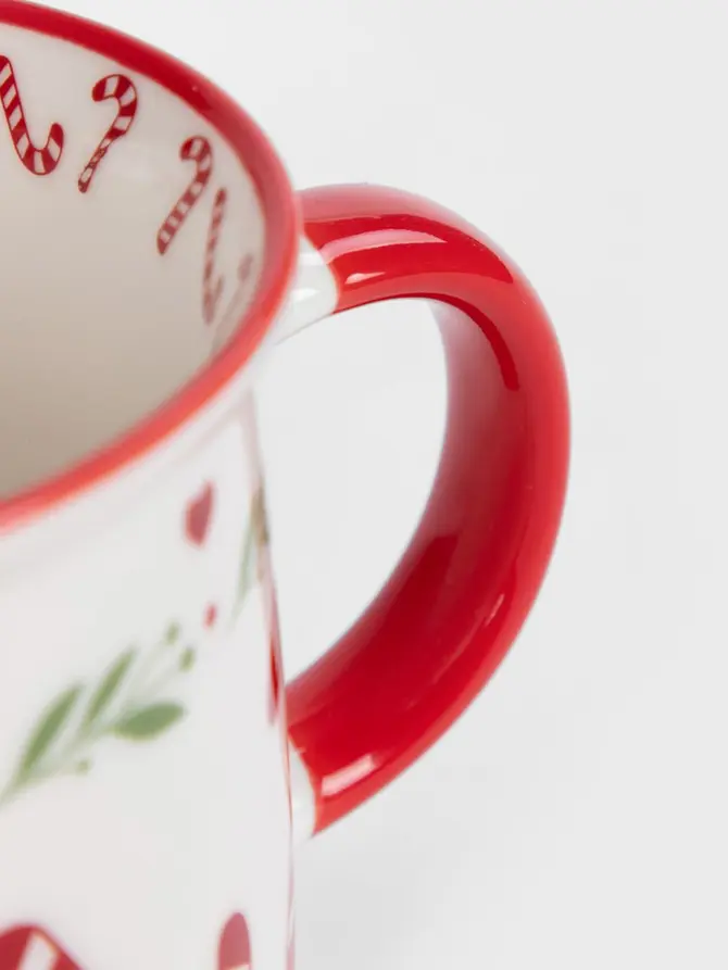 Kubek UNIS porcelanowy z laską cukrową i czerwonym uchem 0,4 l