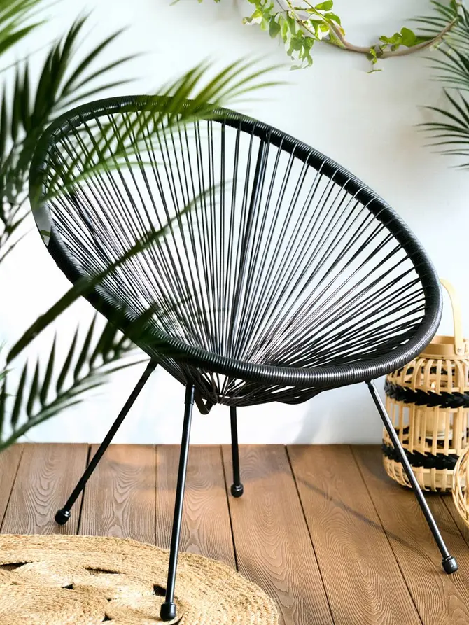 Fotel ACAPULCO FIESTA z okrągłej linki technorattan czarny 70x73x80 cm