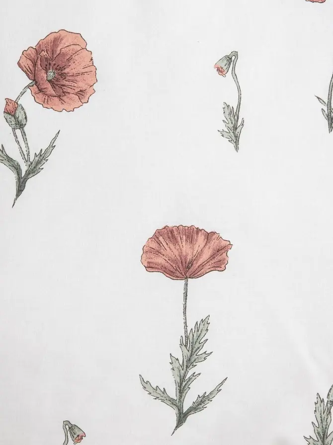 Pościel MEADOW FLOWERS bawełniana w maki z czerwoną lamówką 220x200 + 2*50x60 cm