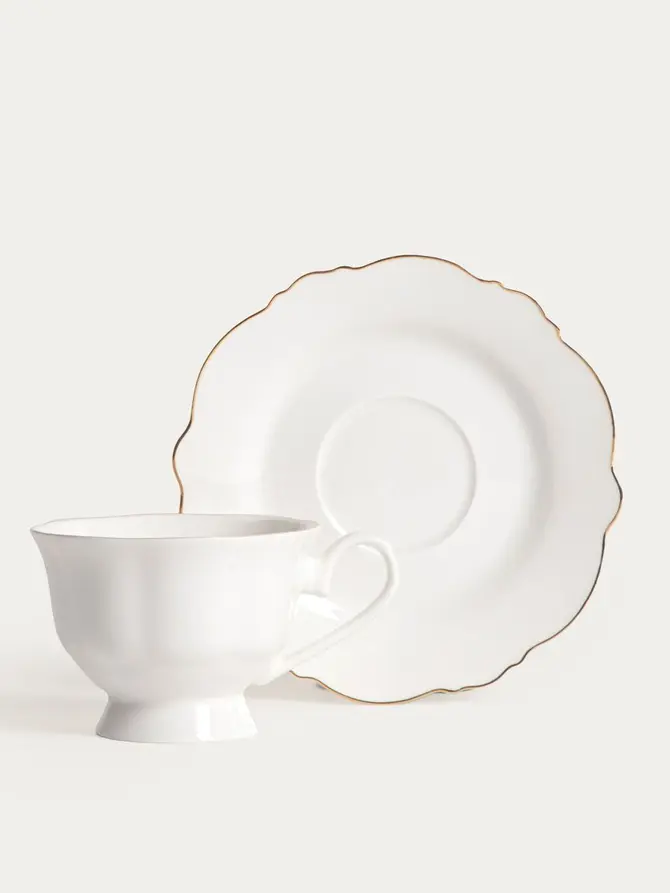 Filiżanka ze spodkiem ELORIA porcelanowa ze złotym rantem 0,2 l