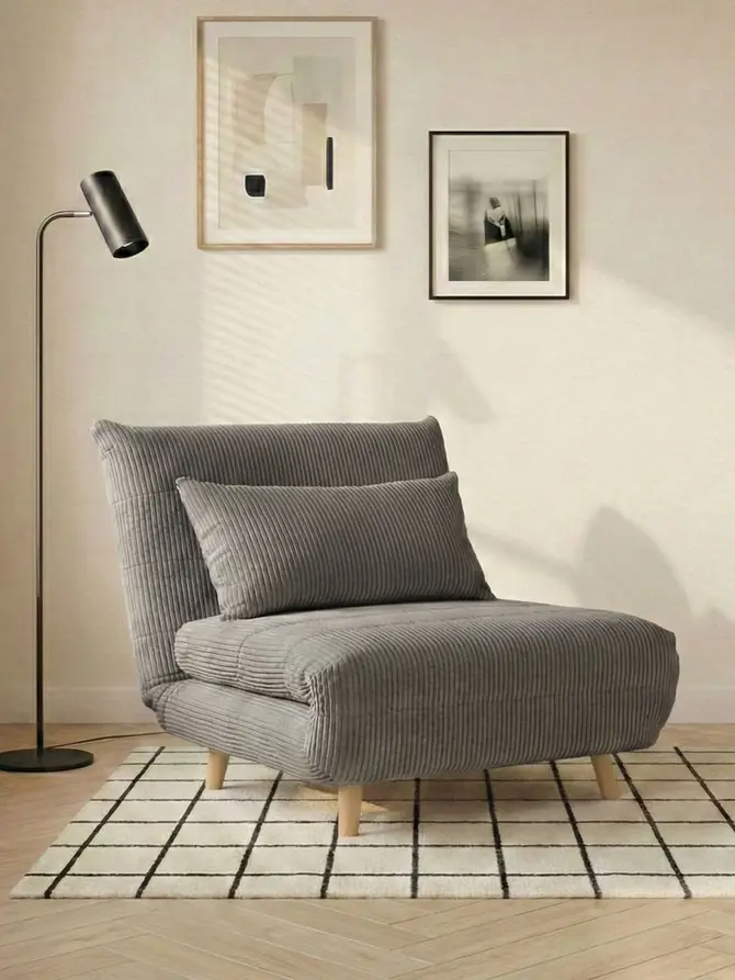 Sofa SOLACE 1-osobowa, z funkcją spania sztruksowa szara 83x91x84 cm