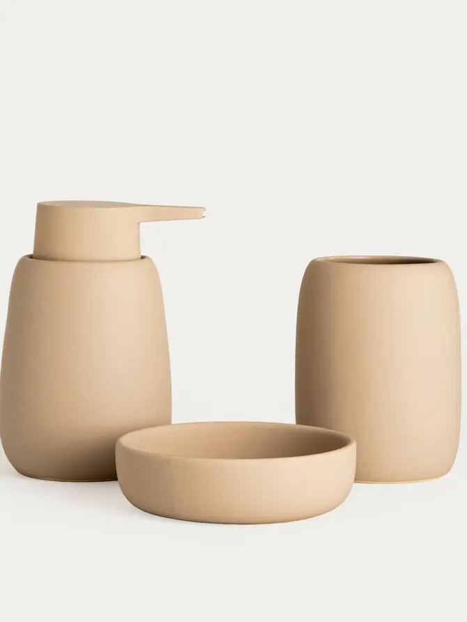 Kubek łazienkowy ALMERI ceramiczny beżowy 8,5x11 cm