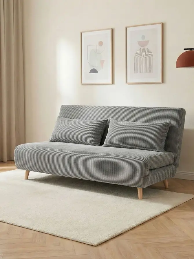 Sofa SOLACE 2-osobowa, z funkcją spania sztruksowa szara 140x91x84 cm