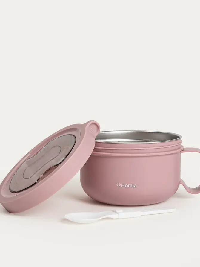 Lunchbox POPPIE z rączką okrągły różowy 850 ml