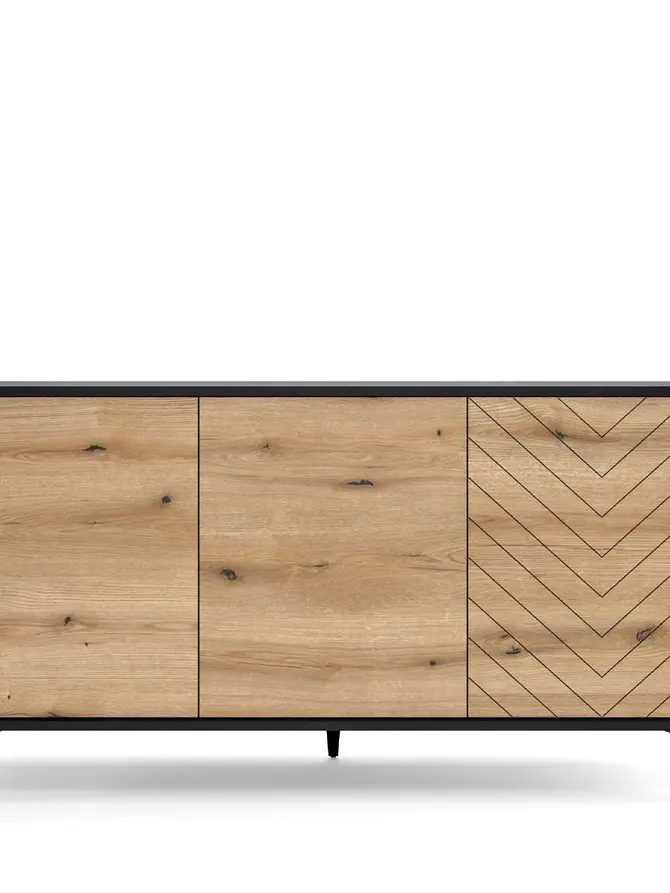 Komoda DIAMOND czarny korpus z dekorem dąb evoke na frontach 153,4x76,7x39 cm
