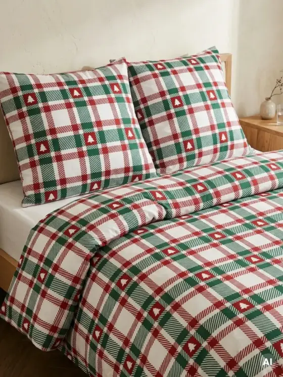 Pościel ADYGA z mikrofibry w kratę 220x200 + 2*70x80 cm