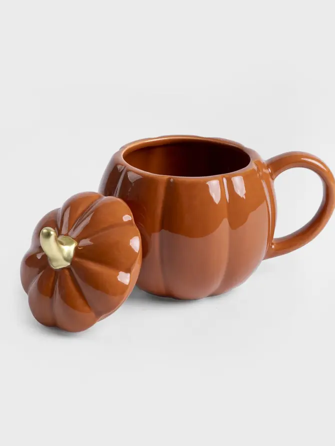 Kubek PUMPKIE w kształcie dyni z pokrywką pomarańczowy SHINY 0,6 l