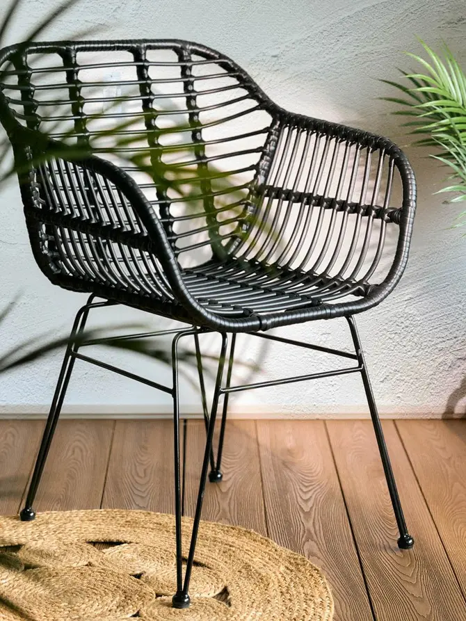 Krzesło JARDIN plecione czarne 57x62x81 cm