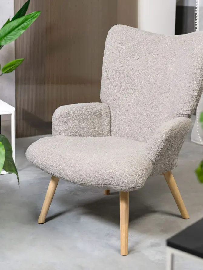 Fotel MOSS TEDDY BOUCLE w tkaninie TEDDY beżowy 70x55x95 cm