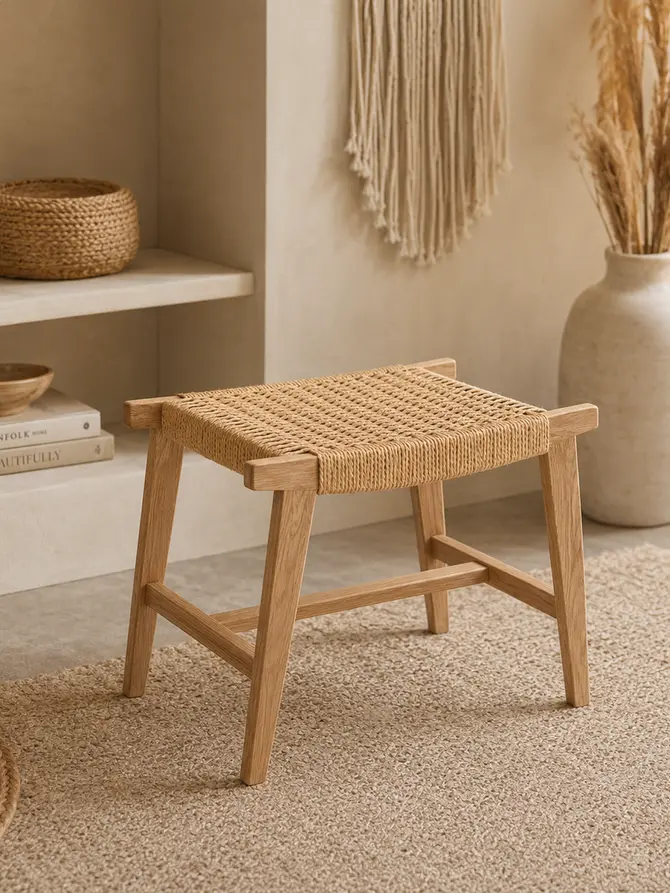 Taboret NOVUM drewniany dębowy naturalny 52x34x42 cm