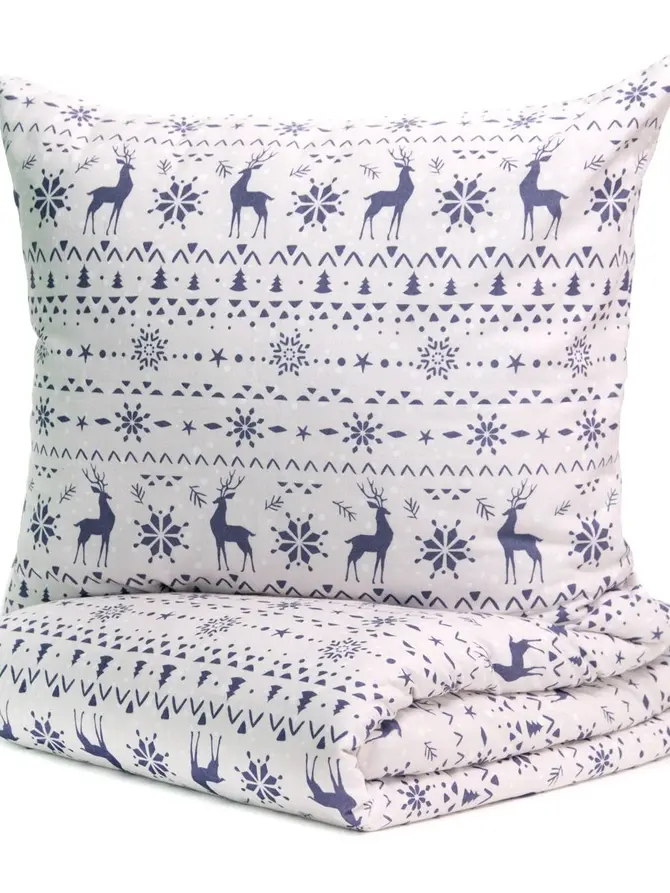 Pościel FROSTY flanelowa w czerwone renifery 160x200 + 2*70x80 cm