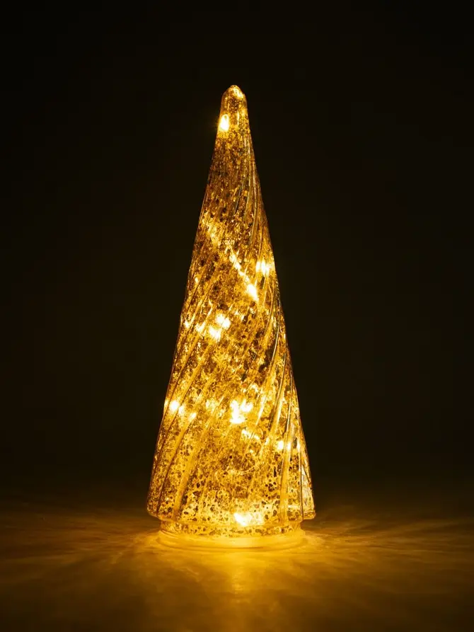 Lampion LED TATUM choinka szklana złota 10x25 cm