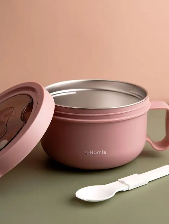 Lunchbox POPPIE z rączką okrągły różowy 850 ml