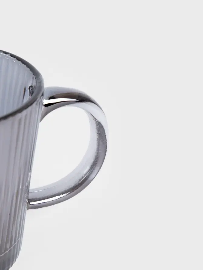 Zestaw filiżanek GLASSICO szklanych ryflowanych, szarych, 2 szt. 0,42 l
