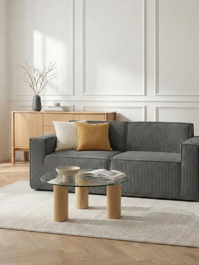 Sofa modułowa LYKKE 2-osobowa ciemnoszara piankowa sztruksowa 190x88x73 cm