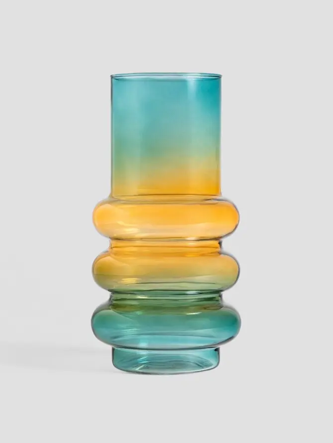Wazon CIRCLE szklany żółto-niebieski ombre 11x26cm