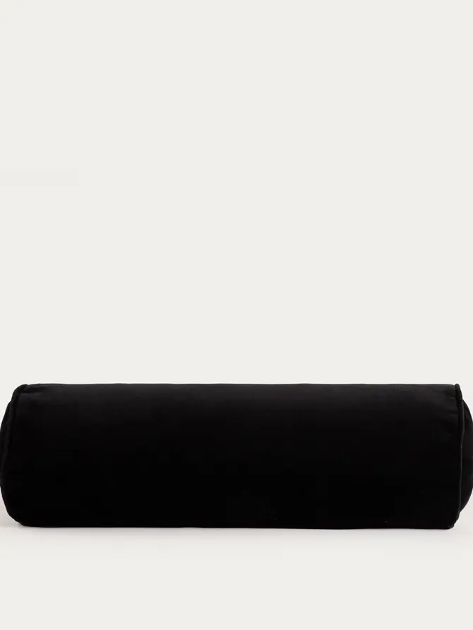 Poduszka FINA z bawełnianego aksamitu czarna, w kształcie walca 20x60cm