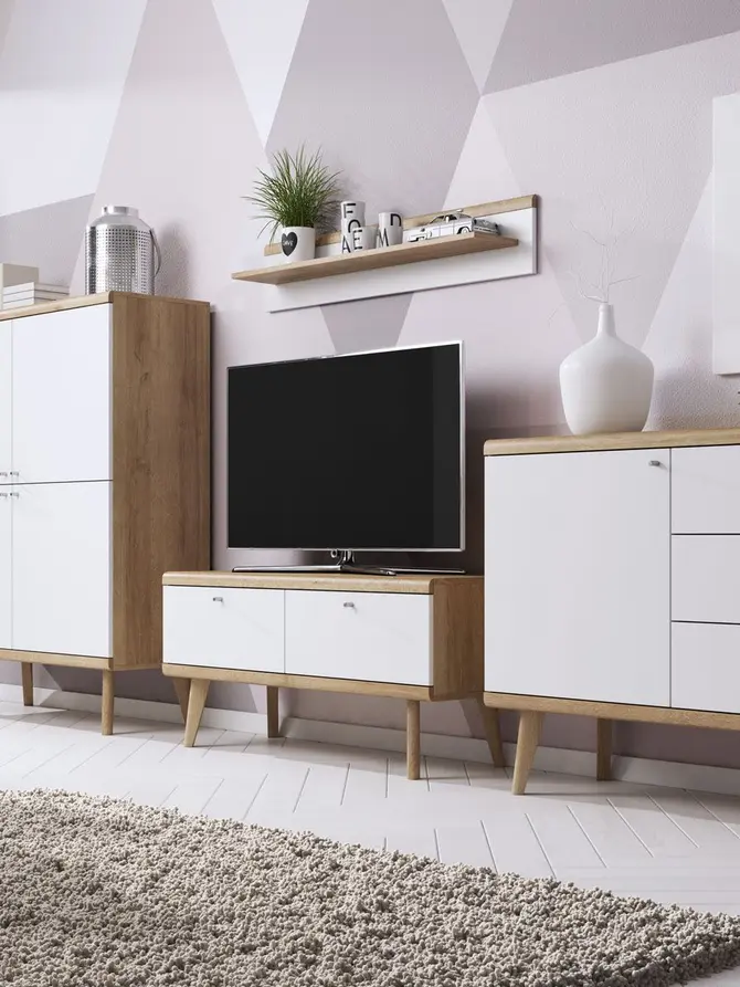 Szafka RTV PRIMO dąb riviera biały 107x50x40 cm