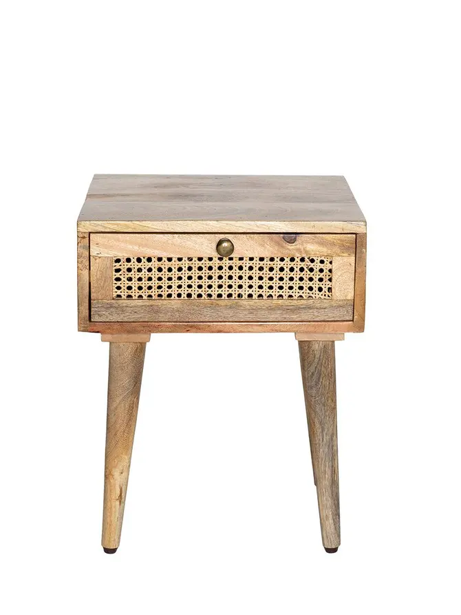 Szafka nocna NATTE lite drewno mango z rattanem 40x40x50 cm