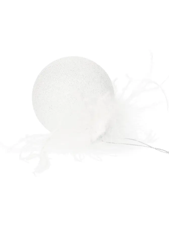 Bombka FJER z piórami biała 8 cm