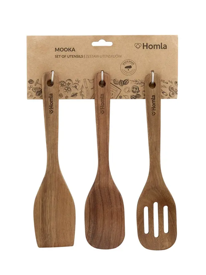 Zestaw utensyliów MOOKA drewnianych, 3 szt. 22 cm